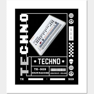 TECHNO  - TR 909 Drum Machine (Black) Posters and Art